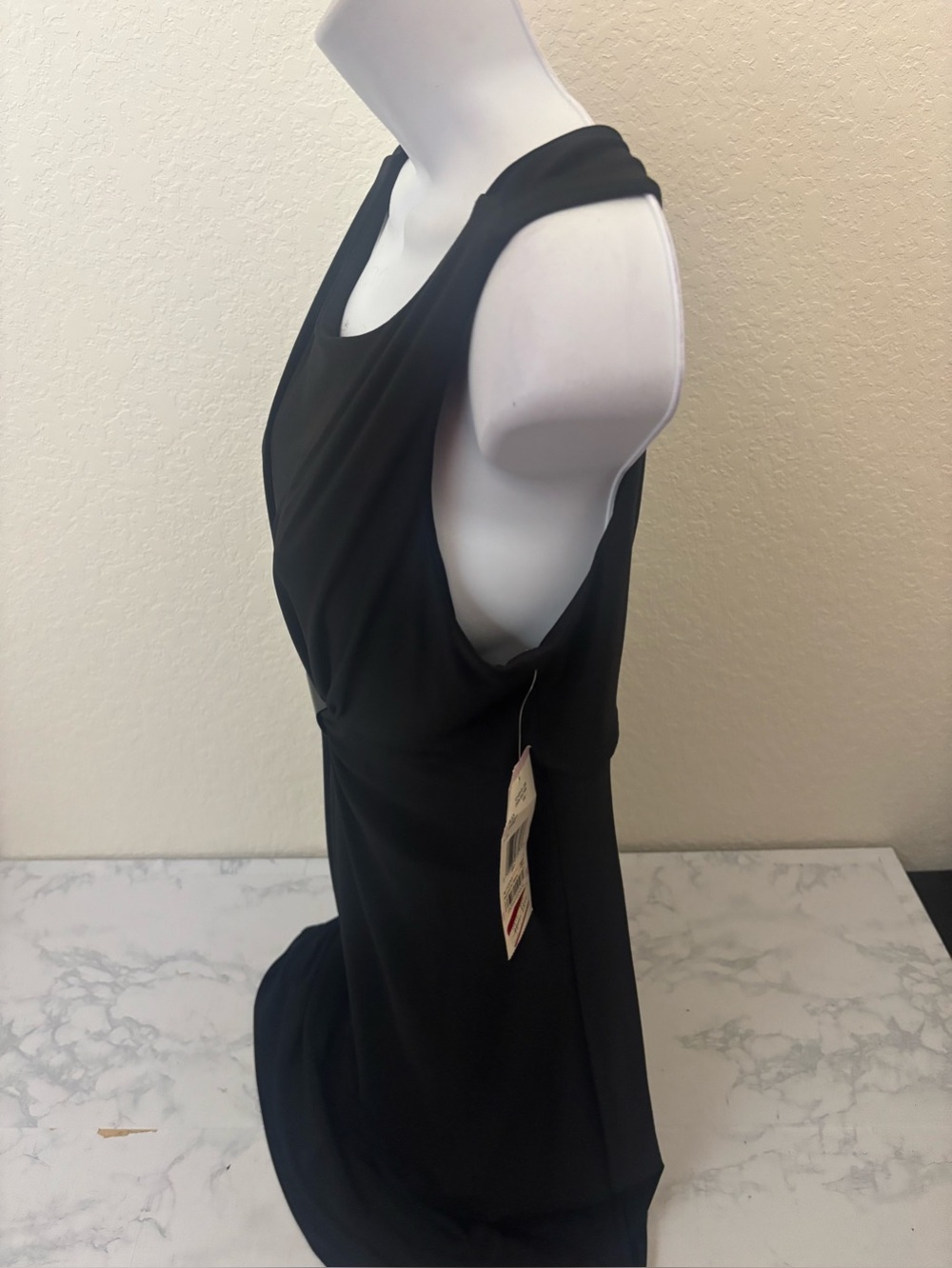 Evan Picone Dress Sz 6 Black Sheath Dress Front Knot Stretch Sleeveless Lined - Picture 3 of 6